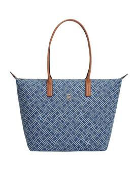 Borsa Tommy Hilfiger Popette monogramma tote blu da donna