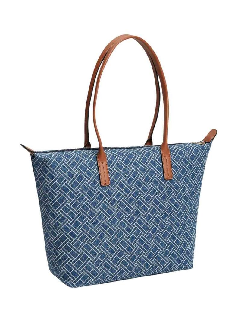 Borsa Tommy Hilfiger Popette monogramma tote blu da donna