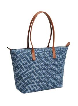 Borsa Tommy Hilfiger Popette monogramma tote blu da donna