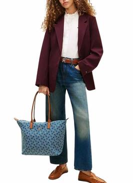 Borsa Tommy Hilfiger Popette monogramma tote blu da donna