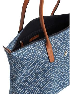 Borsa Tommy Hilfiger Popette monogramma tote blu da donna