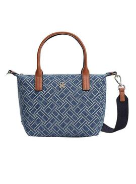 Borsa Tommy Hilfiger Popette monogramma mini blu per donna