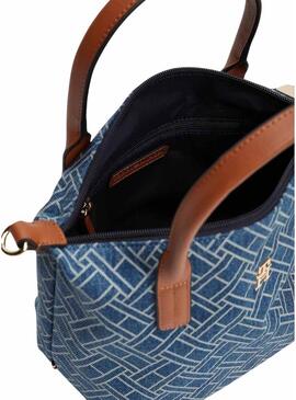 Borsa Tommy Hilfiger Popette monogramma mini blu per donna