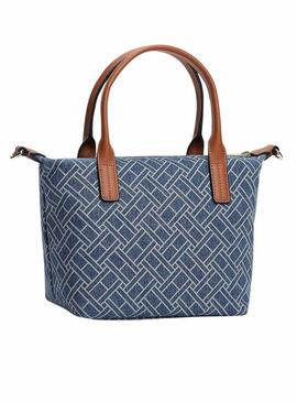 Borsa Tommy Hilfiger Popette monogramma mini blu per donna