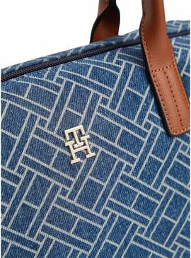 Borsa Tommy Hilfiger Popette monogramma mini blu per donna