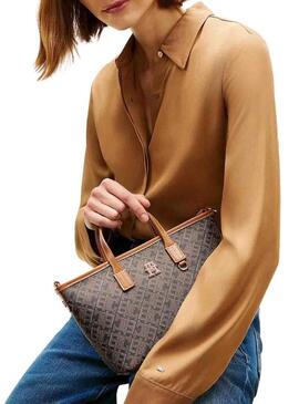 Borsa Tommy Hilfiger Monoplay mini tote marrone per donna