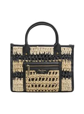 Borsa Pepe Jeans Zadie beige e nera per donna.