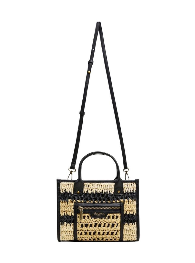 Borsa Pepe Jeans Zadie beige e nera per donna.