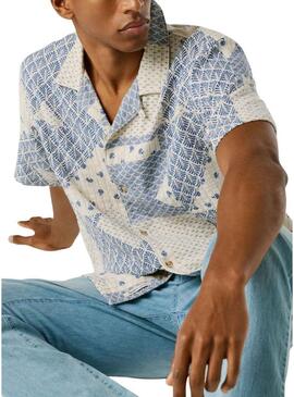 Camicia Pepe Jeans Pisarrot patchwork blu per uomo