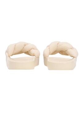 Ciabatte Tommy Jeans beige con tomaia intrecciata per donna.