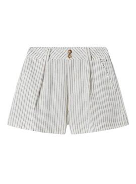 Shorts Pepe Jeans Izzy a righe diplomatiche beige per ragazze