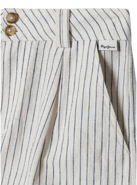 Shorts Pepe Jeans Izzy a righe diplomatiche beige per ragazze