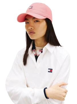 Cappello Tommy Jeans Heritage rosa con targhetta per donne