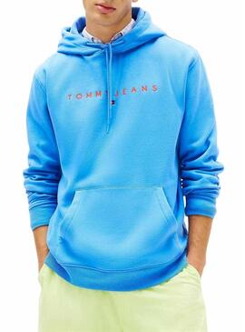 Felpa con cappuccio Tommy Jeans Linear Logo bluastro per uomo