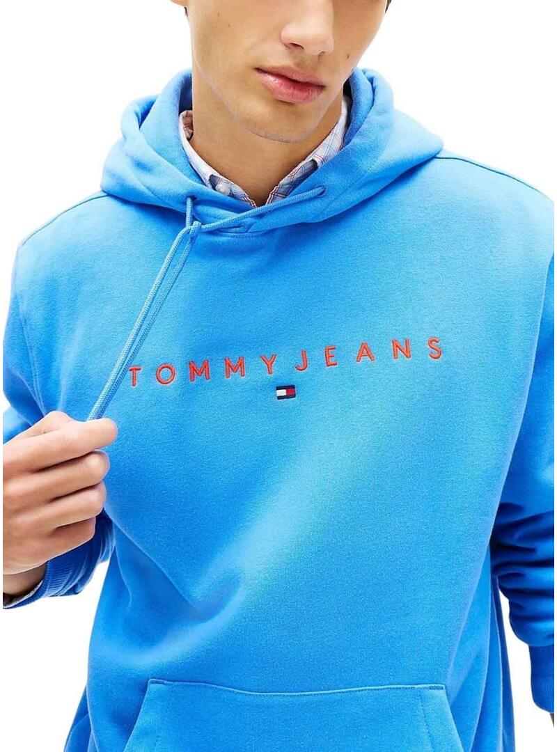 Felpa con cappuccio Tommy Jeans Linear Logo bluastro per uomo