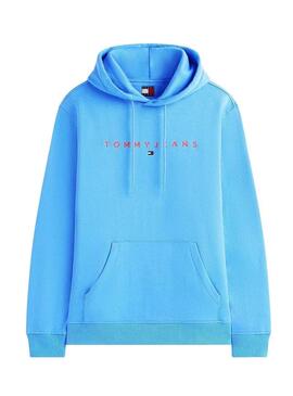 Felpa con cappuccio Tommy Jeans Linear Logo bluastro per uomo