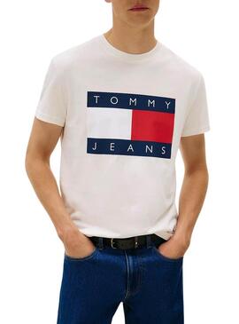 Maglietta Tommy Jeans Big Flag beige per uomo