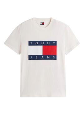 Maglietta Tommy Jeans Big Flag beige per uomo