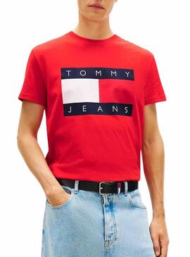 Maglietta Tommy Jeans Big Flag rossa per uomo