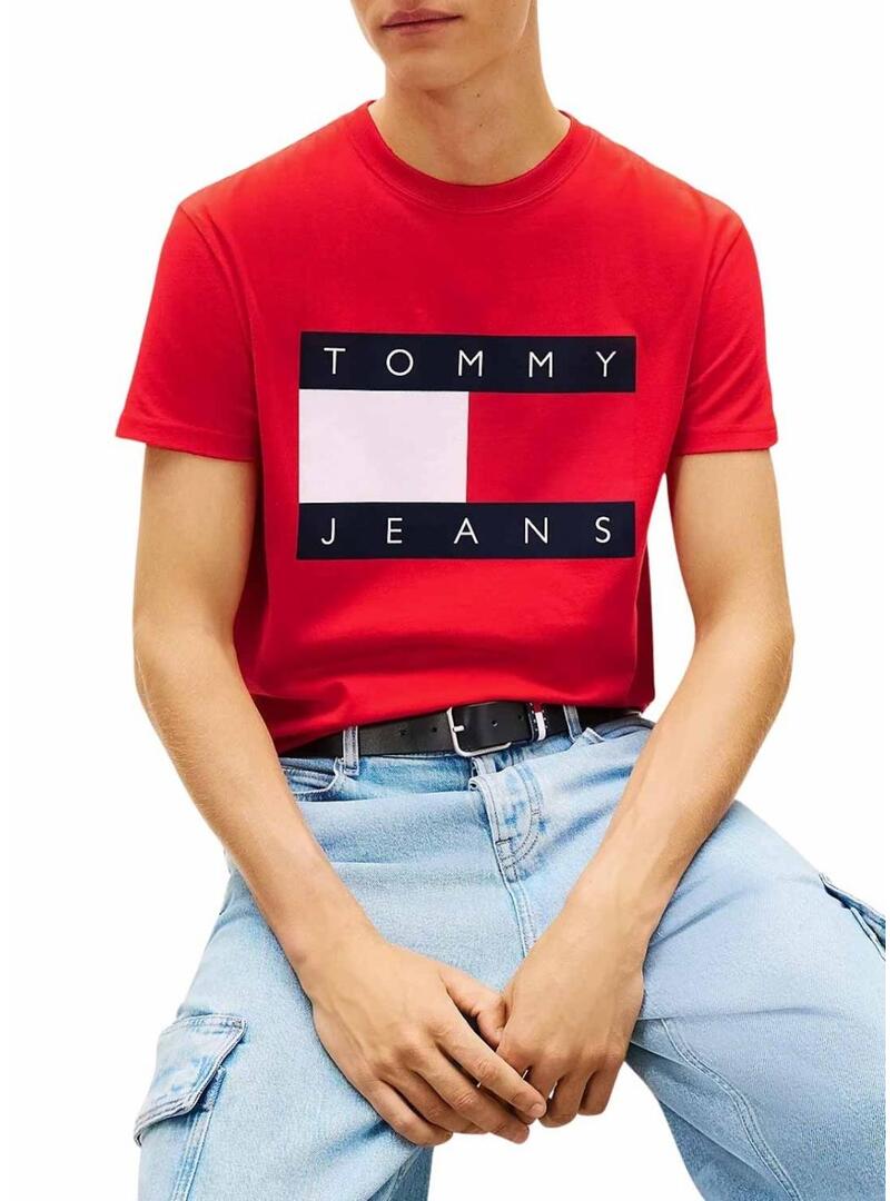 Maglietta Tommy Jeans Big Flag rossa per uomo