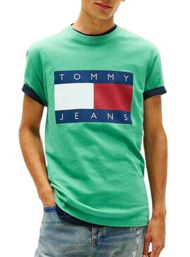 Maglietta Tommy Jeans Big Flag verde per uomo