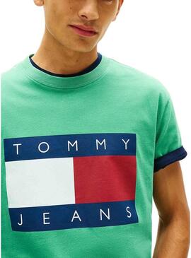 Maglietta Tommy Jeans Big Flag verde per uomo