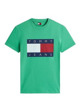 Maglietta Tommy Jeans Big Flag verde per uomo