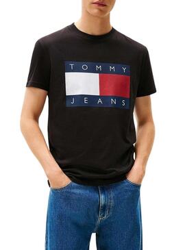 Maglietta Tommy Jeans Big Flag nera per uomo