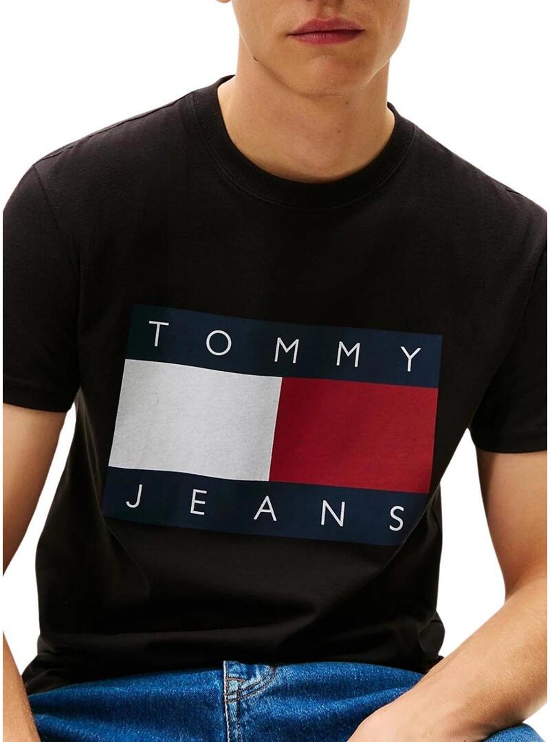 Maglietta Tommy Jeans Big Flag nera per uomo