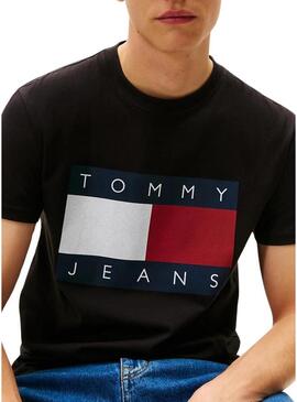 Maglietta Tommy Jeans Big Flag nera per uomo