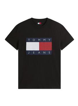 Maglietta Tommy Jeans Big Flag nera per uomo