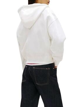 Felpa Tommy Jeans Script Label bianca per donna.