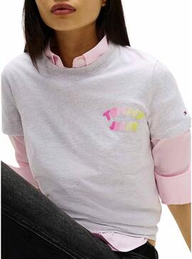 Maglietta Tommy Jeans Bubble grigia per donna