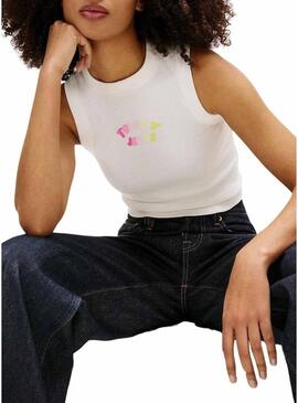 Top Tommy Jeans Bubble bianco per donna