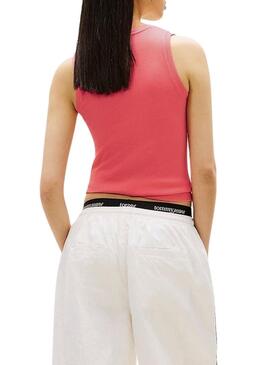 Maglietta Tommy Jeans Essential Rib corallo per donna