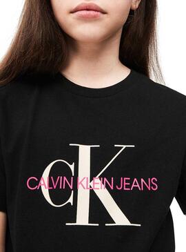 T-Shirt Calvin Klein Monogram Nero per Bambina