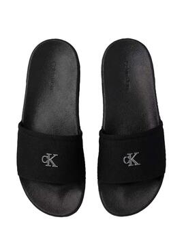 Sandali Calvin Klein Jeans Slide Canvas neri per donna.
