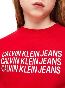Felpe Calvin Klein Triple Logo Rosso Per Bambina