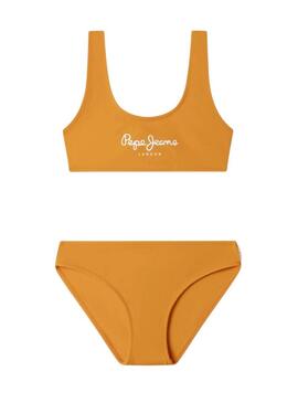 Bikini Pepe Jeans con logo stampato arancione per ragazza