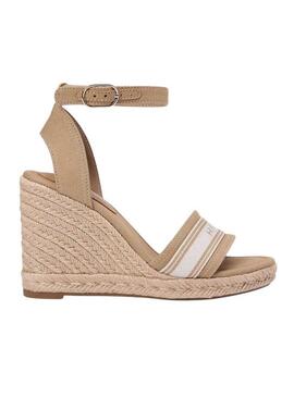 Espadrillas Tommy Hilfiger in webbing color tostato con zeppa alta per donna.