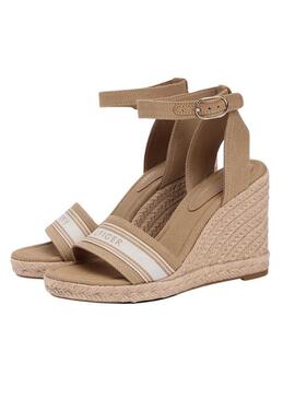 Espadrillas Tommy Hilfiger in webbing color tostato con zeppa alta per donna.