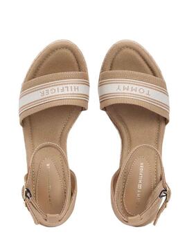 Espadrillas Tommy Hilfiger in webbing color tostato con zeppa alta per donna.