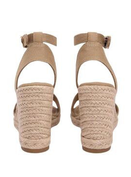 Espadrillas Tommy Hilfiger in webbing color tostato con zeppa alta per donna.