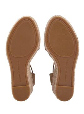 Espadrillas Tommy Hilfiger in webbing color tostato con zeppa alta per donna.