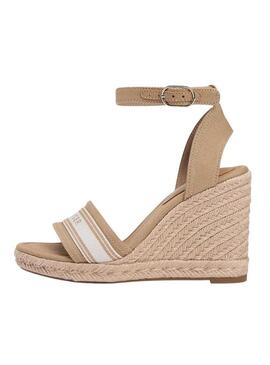 Espadrillas Tommy Hilfiger in webbing color tostato con zeppa alta per donna.