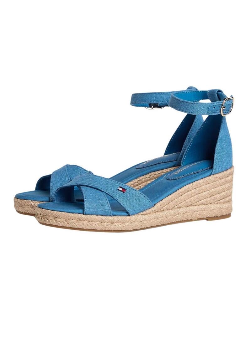 Espadrillas Tommy Hilfiger blu con zeppa media incrociate per donna
