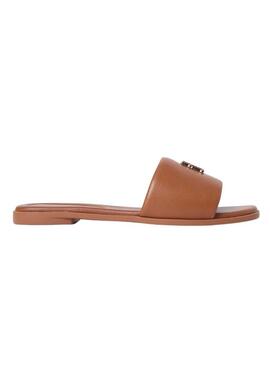 Sandali Tommy Hilfiger mules Hardware marrone in pelle per donna.