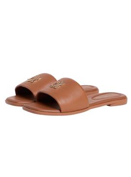 Sandali Tommy Hilfiger mules Hardware marrone in pelle per donna.
