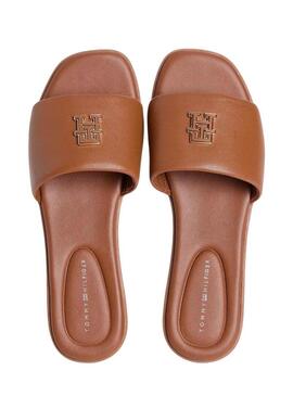 Sandali Tommy Hilfiger mules Hardware marrone in pelle per donna.
