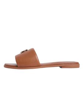 Sandali Tommy Hilfiger mules Hardware marrone in pelle per donna.